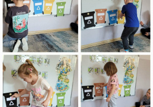 Dzieci z grupy Słoneczka segregują śmieci.