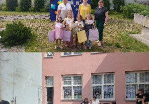 Kolaż przedstawia przebieg konkursu wokalnego w ogrodzie przedszkolnym, występy dzieci i publiczność