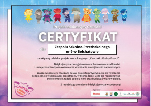 Na zdjęciu certyfikat za wszystkie wykonane zadania