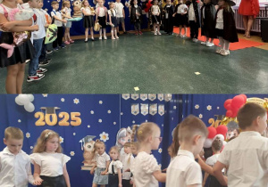 Kolaż przedstawia Smerfy odgrywające swoje role podczas zakończenia