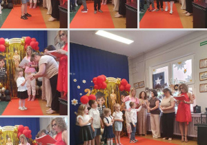 Kolaż przedstawia występ oraz rozdanie nagród i prezentów