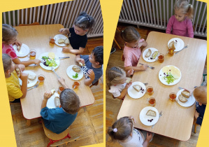 Przedszkolaki z grupy Biedronki samodzielnie przygotowują swoje kanapki.