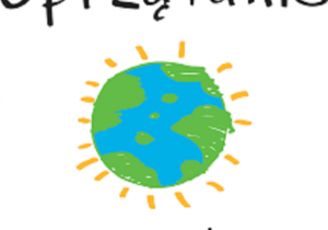 Plakat przedstawiający planetę ziemię oraz napis sprzątanie świata