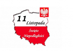 Mapa Polski i godło, na której widnieje napis 11 listopada Święto Niepodległości.