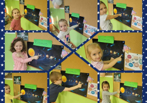Dzieci wskazują poznane planety, przeliczają je, opowiadają o ich cechach charakterystycznych.