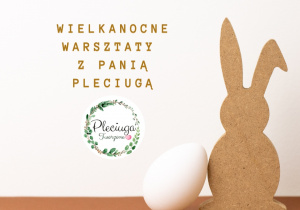 Grafika z okazji Dnia Dinozaura przedstawia tytuł warsztatów z Panią Pleciugą oraz logo.