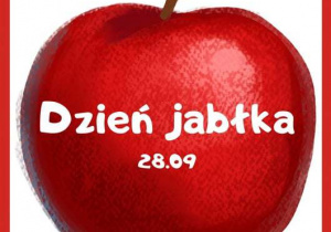 Plakat z czerwonym jabłkiem i data obchodów Dnia Jabłka - 28 września.