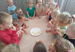 Dzieci z grupy Biedronki konsumują jabłka.